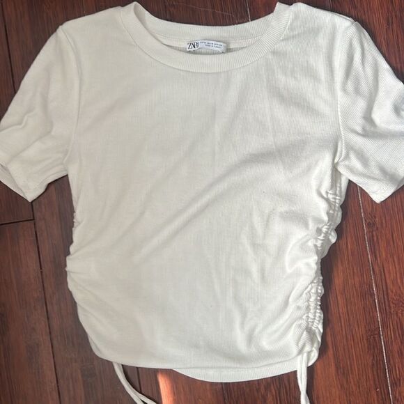 Zara Ribbed Cropped T Shirts - 2 Pack - White & Blue *Medium & Large - NEW - Picture 2 of 6